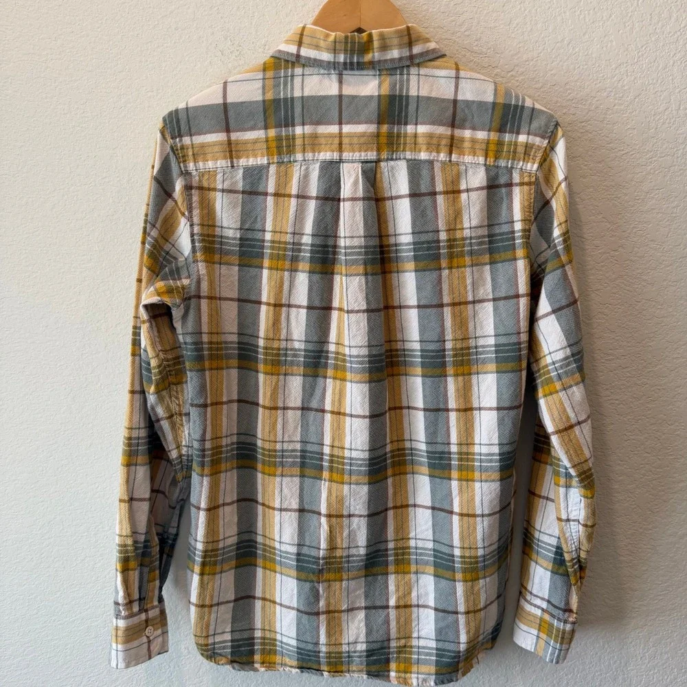 The North Face Mens Plaid Long Sleeve Button Down Shirt Yellow Grey White Small